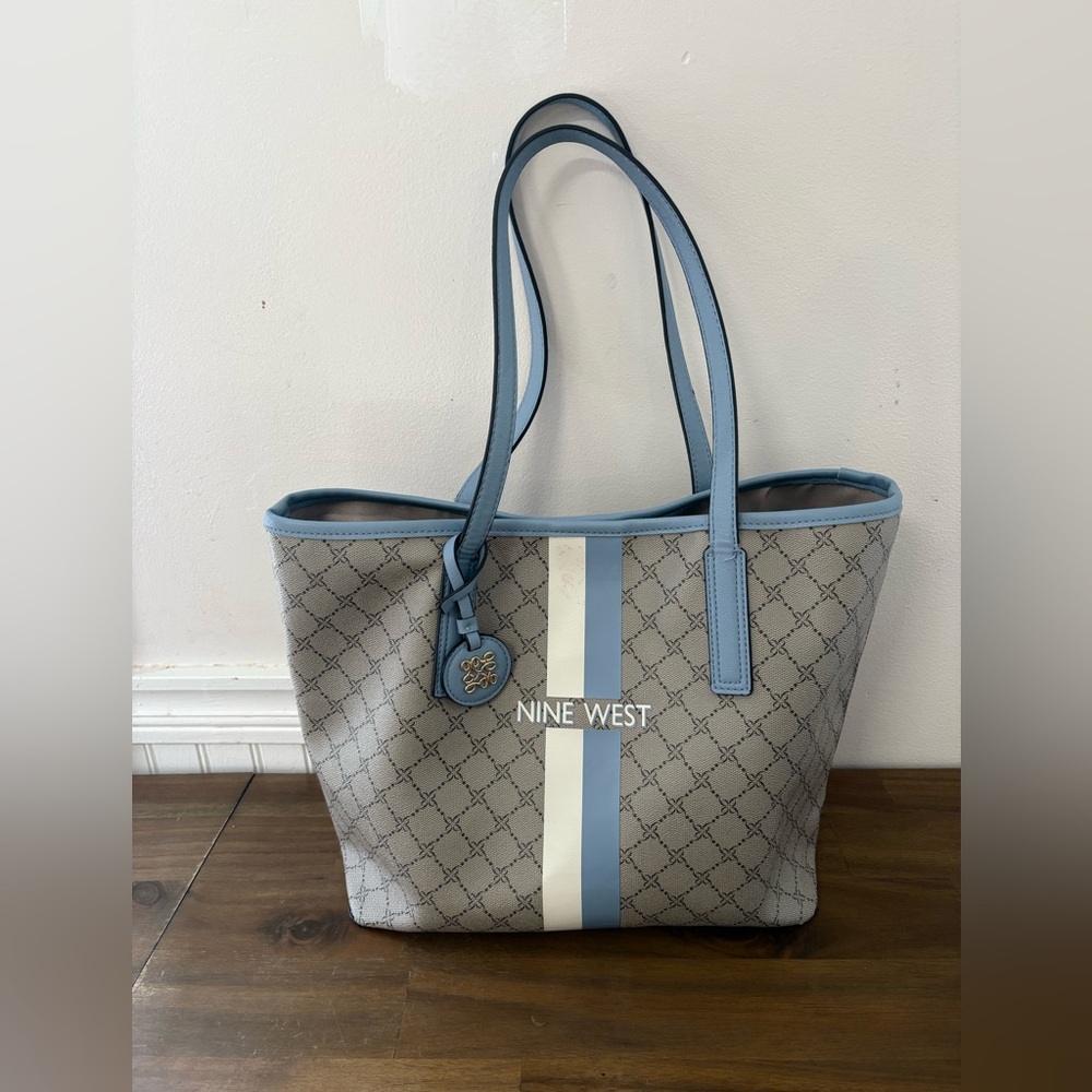 Nine West Blue and Gray Patterned Tote